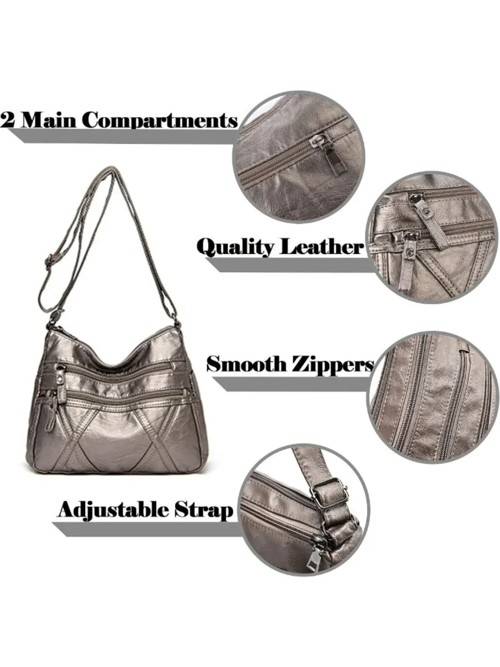 Small Vegan Crossbody Bag for Women - Lightweight, Classic Design, Multiple